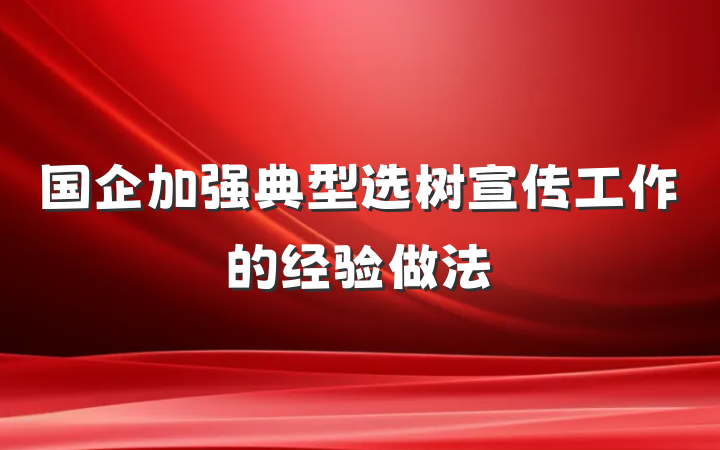 国企加强典型选树宣传工作的经验做法