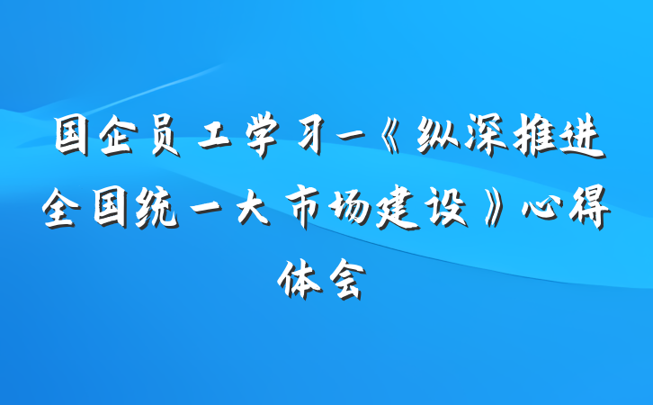 国企员工学习_《纵深推进全国统一大市场建设》心得体会