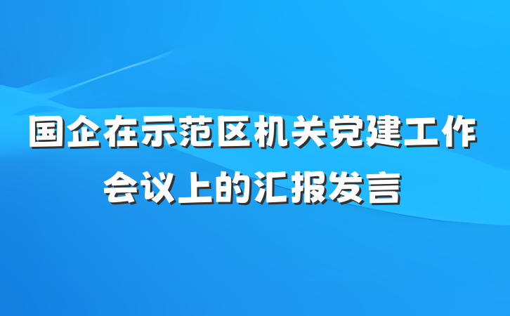 国企在示范区机关党建工作会议上的汇报发言