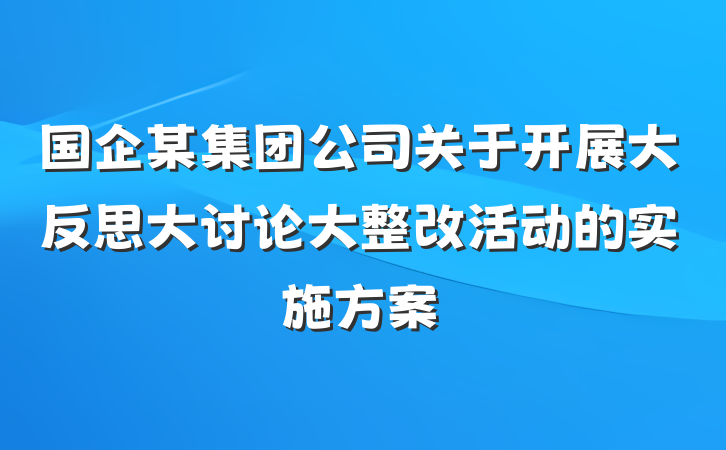 国企某集团公司关于开展大反思大讨论大整改活动的实施方案