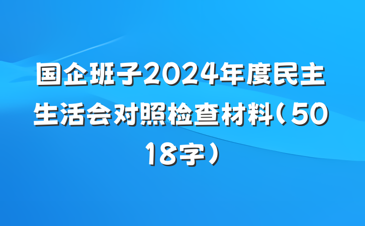 国企班子2024年度民主生活会对照检查材料（5018字）