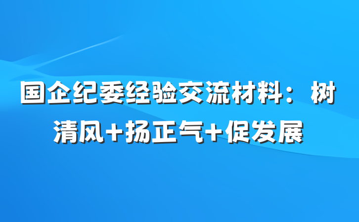 国企纪委经验交流材料：树清风 扬正气 促发展