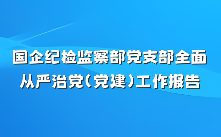 国企纪检监察部党支部全面从严治党（党建）工作报告