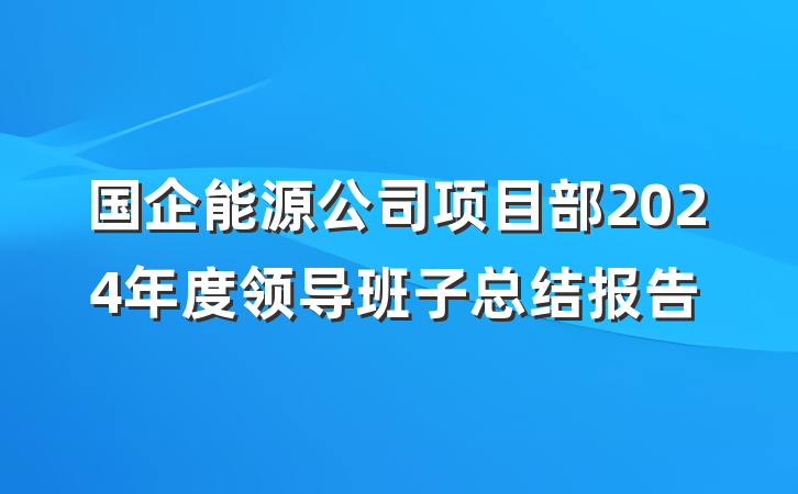 国企能源公司项目部2024年度领导班子总结报告