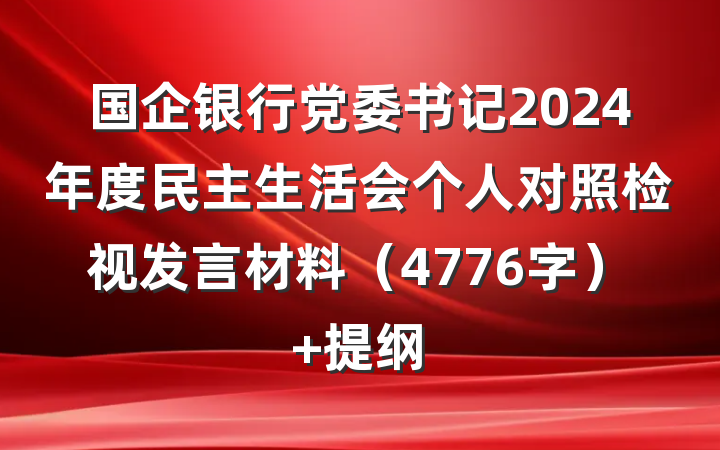 国企银行党委书记2024年度民主生活会个人对照检视发言材料（4776字） 提纲