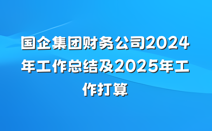 国企集团财务公司2024年工作总结及2025年工作打算