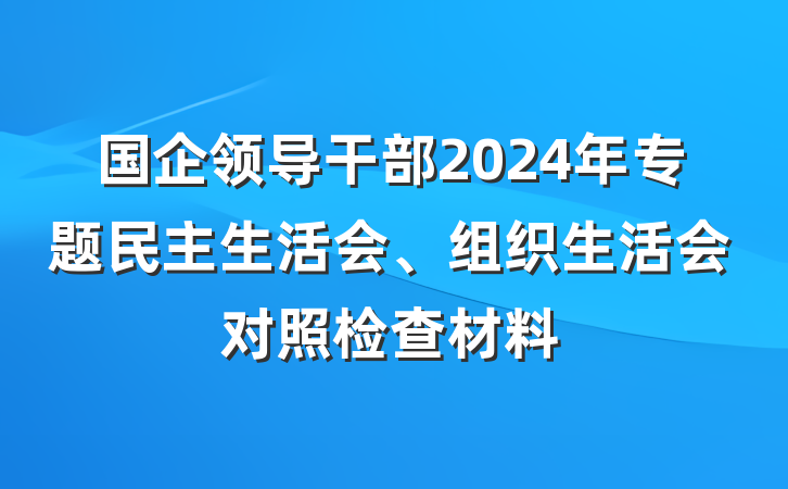 国企领导干部2024年专题民主生活会、组织生活会对照检查材料