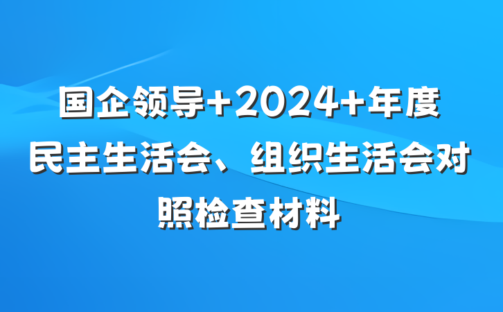 国企领导 2024 年度民主生活会、组织生活会对照检查材料