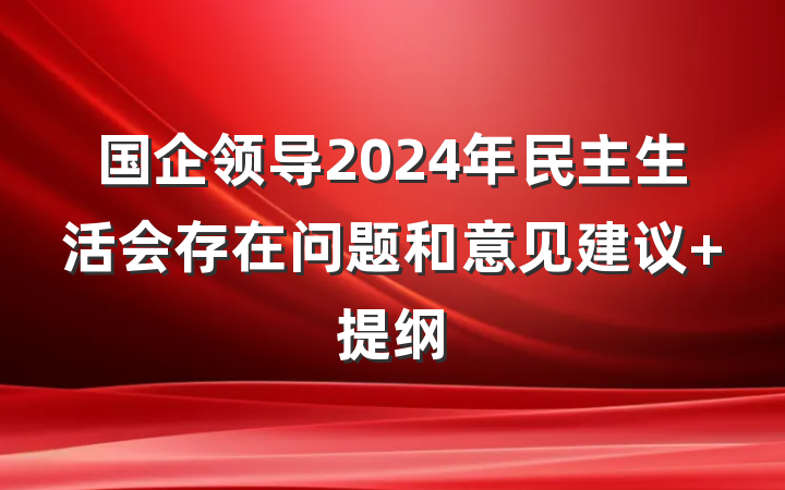 国企领导2024年民主生活会存在问题和意见建议 提纲