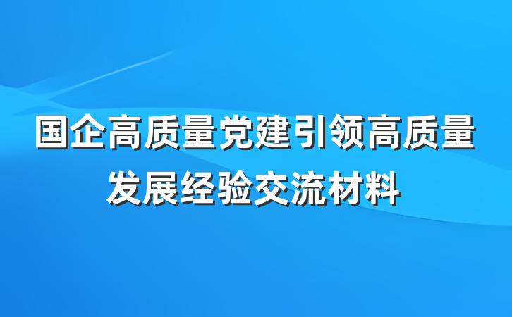 国企高质量党建引领高质量发展经验交流材料