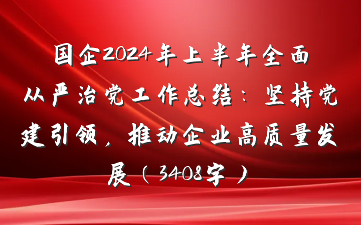国企2024年上半年全面从严治党工作总结：坚持党建引领，推动企业高质量发展（3408字）