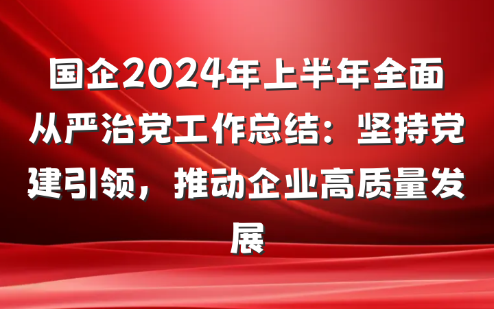 国企2024年上半年全面从严治党工作总结：坚持党建引领，推动企业高质量发展