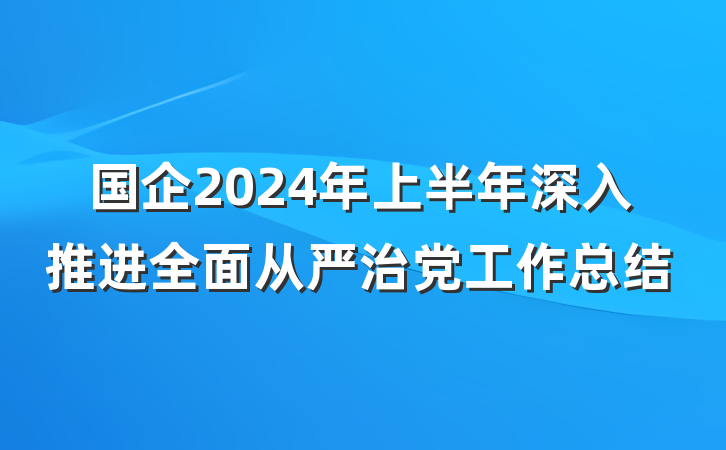 国企2024年上半年深入推进全面从严治党工作总结