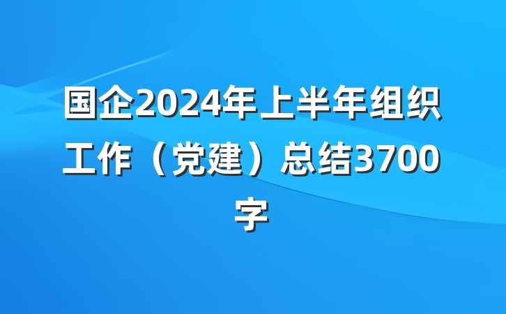 国企2024年上半年组织工作（党建）总结3700字