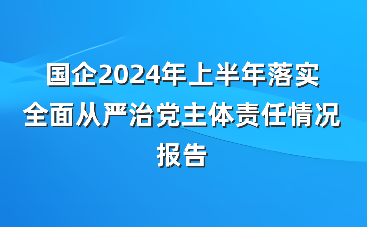 国企2024年上半年落实全面从严治党主体责任情况报告