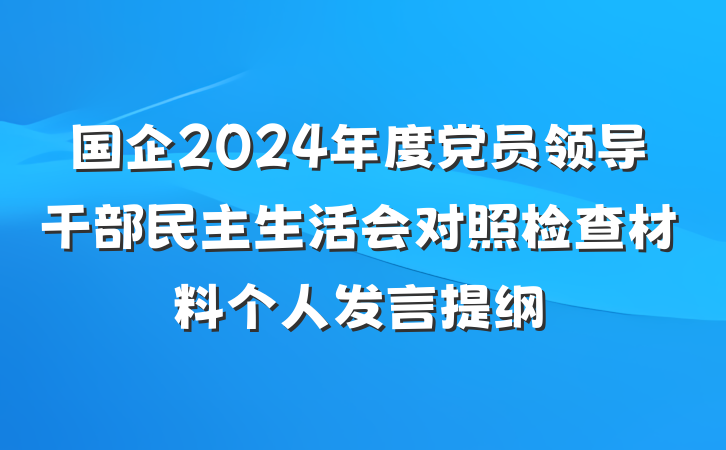 国企2024年度党员领导干部民主生活会对照检查材料个人发言提纲