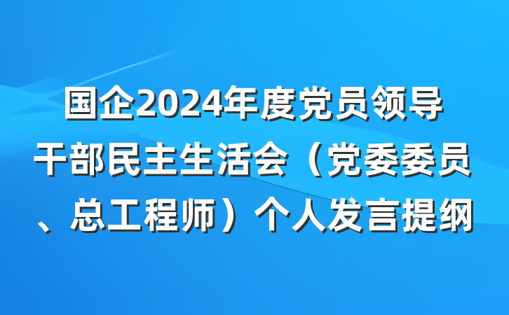 国企2024年度党员领导干部民主生活会（党委委员、总工程师）个人发言提纲