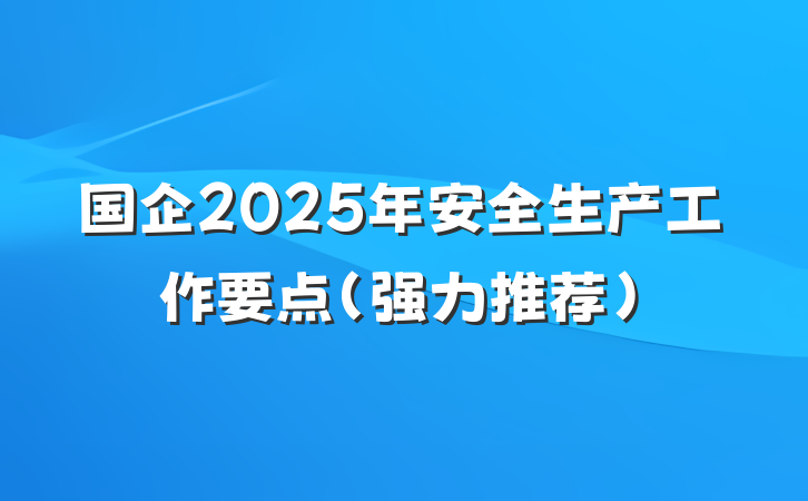 国企2025年安全生产工作要点（强力推荐）