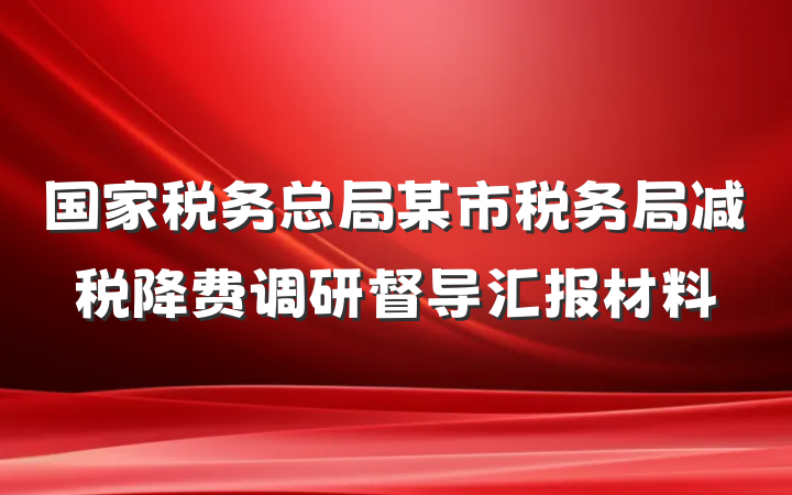 国家税务总局某市税务局减税降费调研督导汇报材料