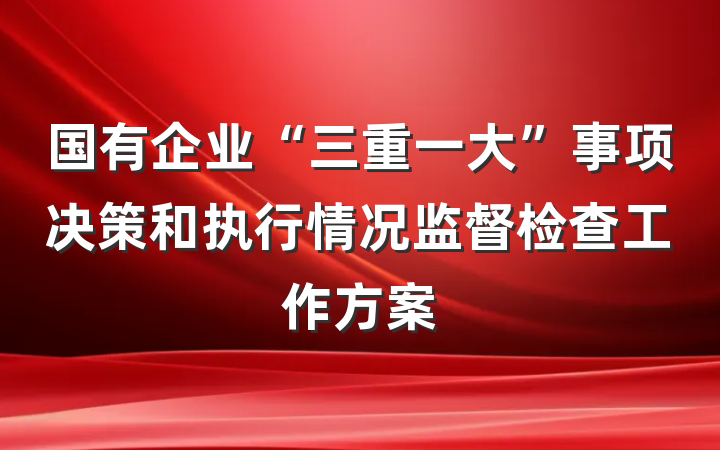 国有企业“三重一大”事项决策和执行情况监督检查工作方案