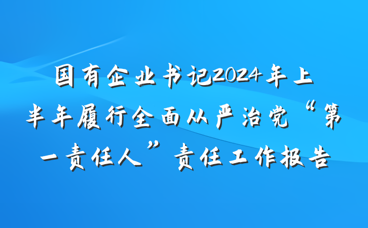 国有企业书记2024年上半年履行全面从严治党“第一责任人”责任工作报告