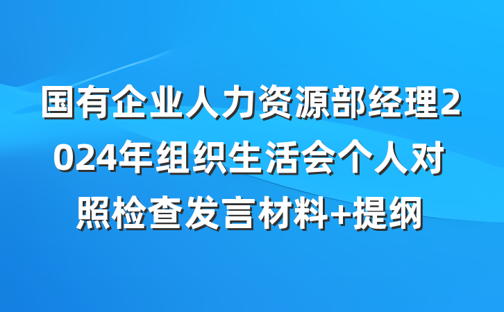 国有企业人力资源部经理2024年组织生活会个人对照检查发言材料 提纲