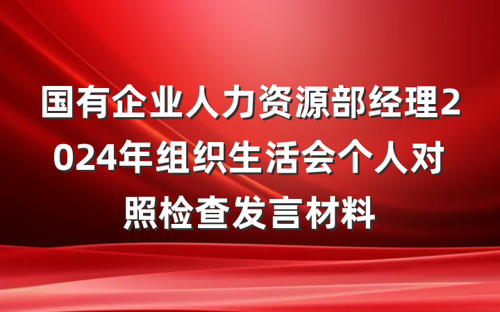 国有企业人力资源部经理2024年组织生活会个人对照检查发言材料
