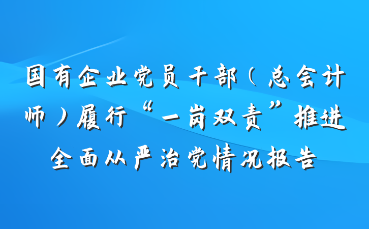 国有企业党员干部（总会计师）履行“一岗双责”推进全面从严治党情况报告
