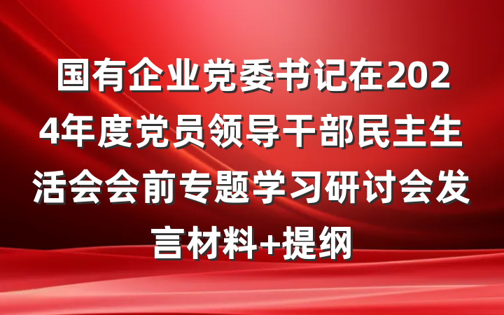 国有企业党委书记在2024年度党员领导干部民主生活会会前专题学习研讨会发言材料 提纲