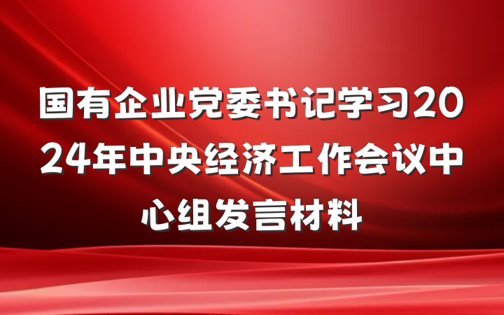 国有企业党委书记学习2024年中央经济工作会议中心组发言材料
