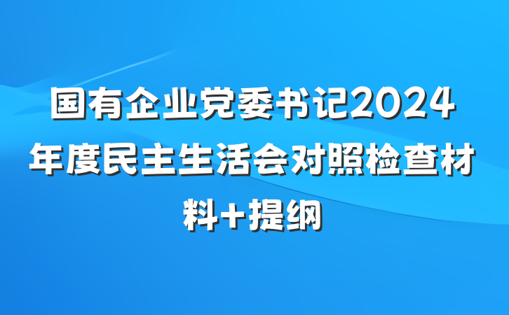 国有企业党委书记2024年度民主生活会对照检查材料 提纲