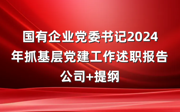 国有企业党委书记2024年抓基层党建工作述职报告公司 提纲