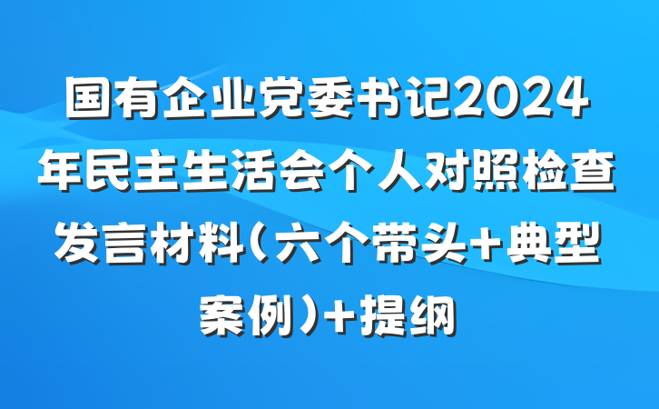 国有企业党委书记2024年民主生活会个人对照检查发言材料（六个带头＋典型案例） 提纲