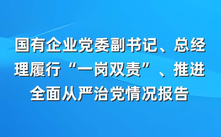 国有企业党委副书记、总经理履行“一岗双责”、推进全面从严治党情况报告