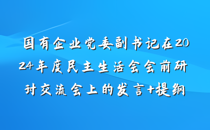 国有企业党委副书记在2024年度民主生活会会前研讨交流会上的发言 提纲