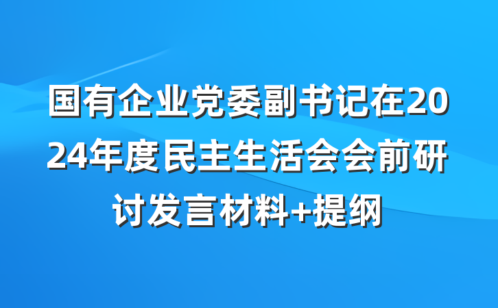 国有企业党委副书记在2024年度民主生活会会前研讨发言材料 提纲
