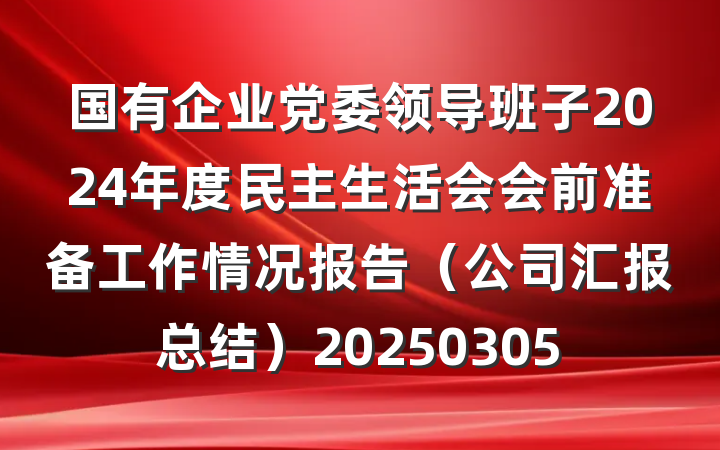 国有企业党委领导班子2024年度民主生活会会前准备工作情况报告（公司汇报总结）20250305