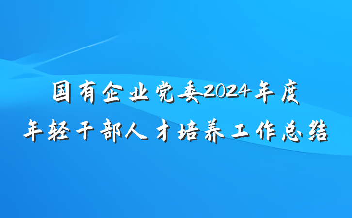 国有企业党委2024年度年轻干部人才培养工作总结