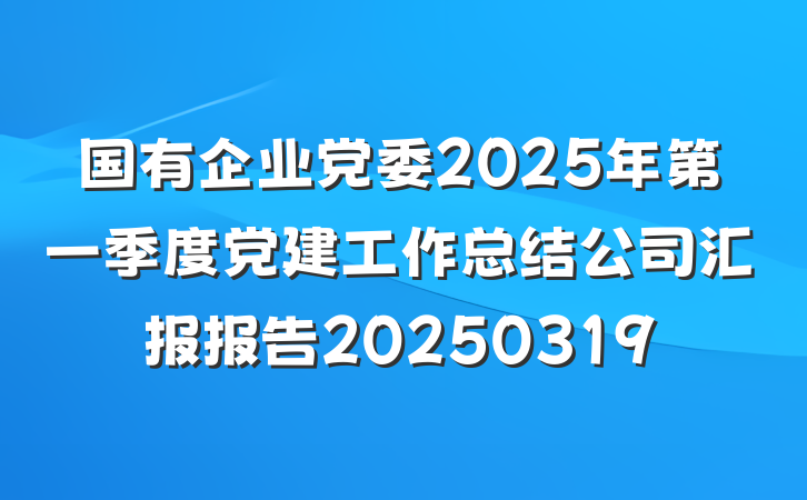 国有企业党委2025年第一季度党建工作总结公司汇报报告20250319