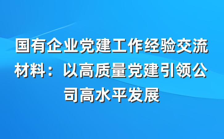 国有企业党建工作经验交流材料：以高质量党建引领公司高水平发展