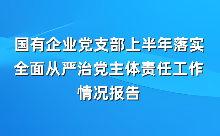 国有企业党支部上半年落实全面从严治党主体责任工作情况报告