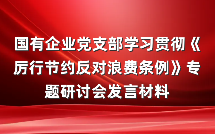 国有企业党支部学习贯彻《厉行节约反对浪费条例》专题研讨会发言材料