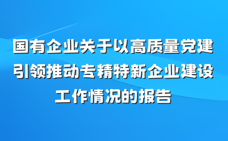 国有企业关于以高质量党建引领推动专精特新企业建设工作情况的报告