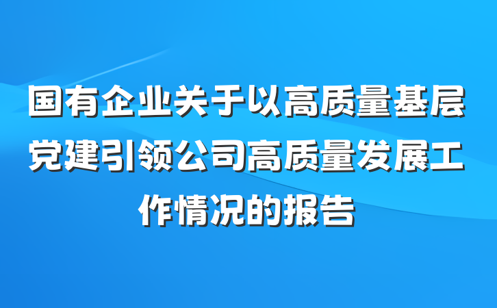 国有企业关于以高质量基层党建引领公司高质量发展工作情况的报告