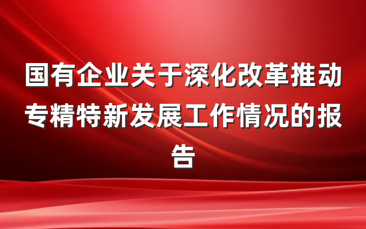 国有企业关于深化改革推动专精特新发展工作情况的报告