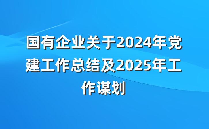 国有企业关于2024年党建工作总结及2025年工作谋划