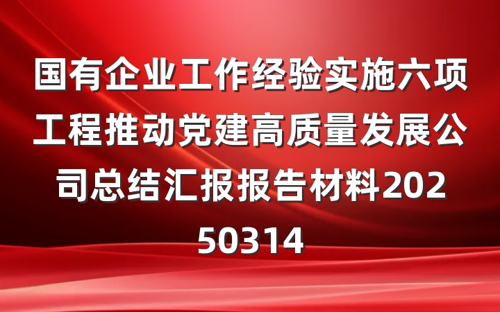 国有企业工作经验实施六项工程推动党建高质量发展公司总结汇报报告材料20250314
