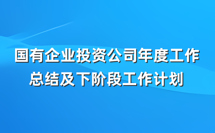 国有企业投资公司年度工作总结及下阶段工作计划