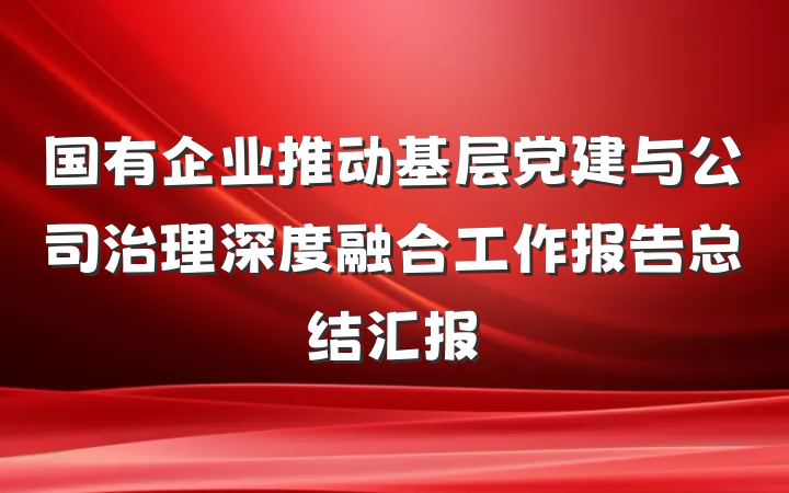 国有企业推动基层党建与公司治理深度融合工作报告总结汇报