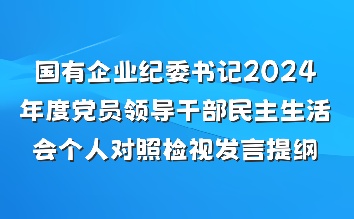 国有企业纪委书记2024年度党员领导干部民主生活会个人对照检视发言提纲